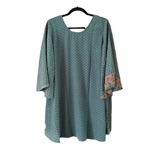 Karma Highway Blue & Peach Floral Wide Sleeve Tunic Dress NWOT Boho Bohemian